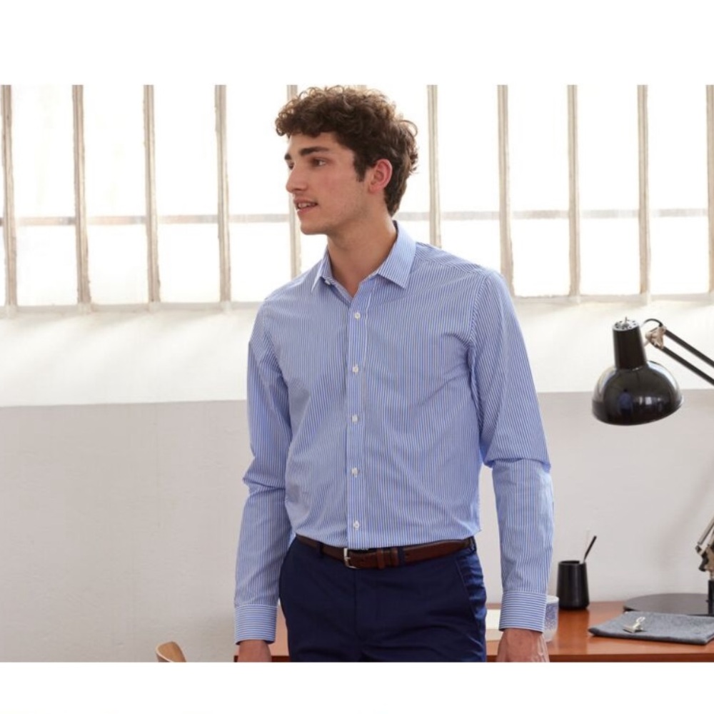 🩷 Bexley Men’s Blue White Striped Shirt 100% cotton Medium EU 40 / 15 3/4